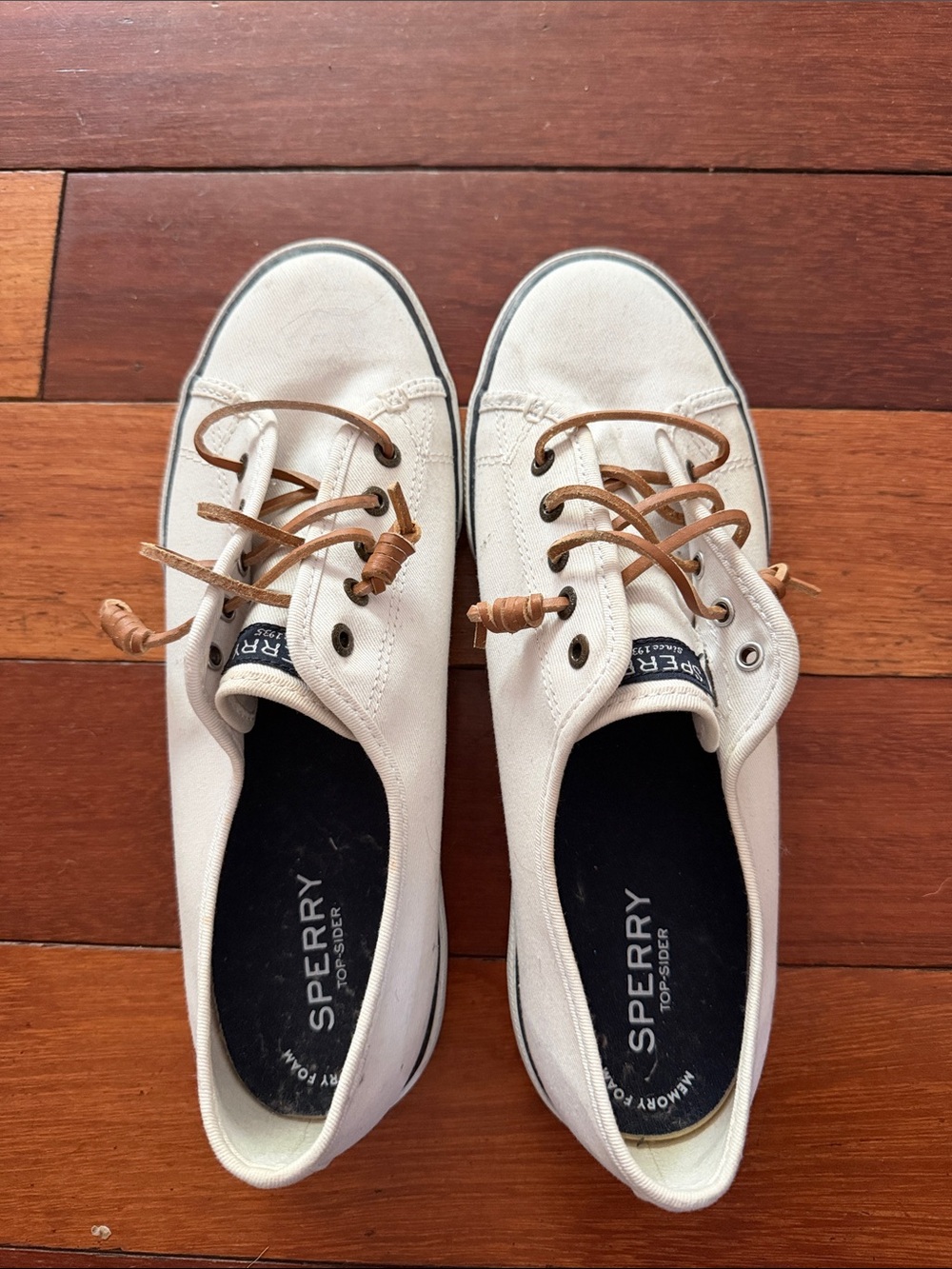 Sperry Cream Canvas Sneakers with Tan Laces